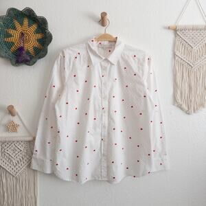 LOFT White Button-Up Shirt with Red Heart Print
